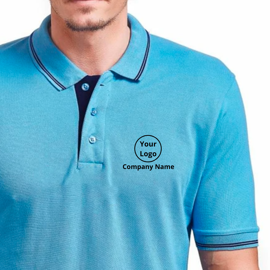 Premium Polo Neck Pure Cotton T-shirt with single/double/jacquard tipping on collar & sleeves with your Logo on chest